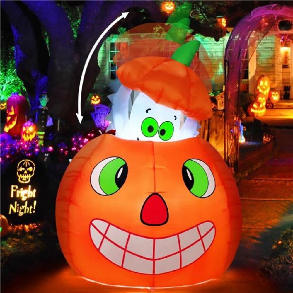 5 FT Halloween Inflatables Animated Pumpkin Ghost Outdoor Decorations